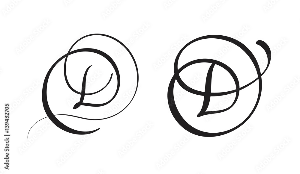 Fototapeta premium art calligraphy letter D with flourish of vintage decorative whorls. Vector illustration EPS10