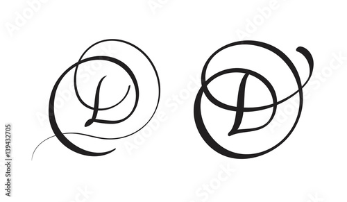 art calligraphy letter D with flourish of vintage decorative whorls. Vector illustration EPS10