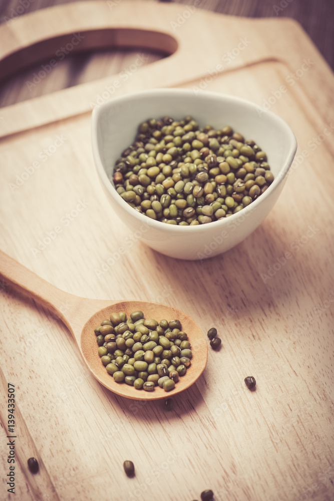 Mug beans or green beans in ceramic bowl Mug beans or green beans in ceramic bowl