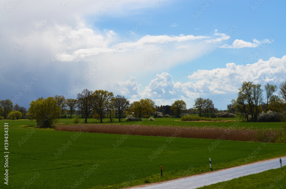 Meadows along the Elbe under stormy weather front Meadows along the Elbe under stormy weather front