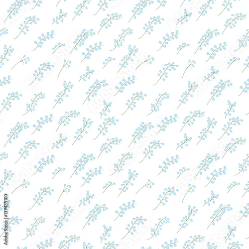 Seamless pattern of sprigs of Lily of the valley on white background.