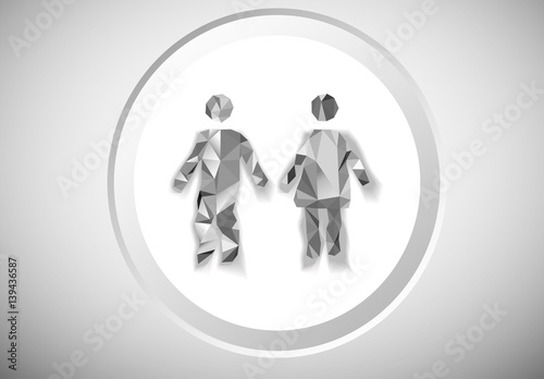 crumpled paper in male, female  icon shape 