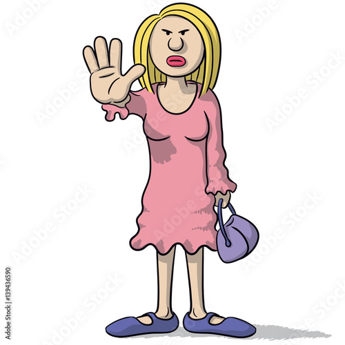 cartoon woman with hand stop sign