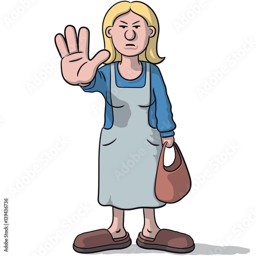 cartoon woman with hand stop sign