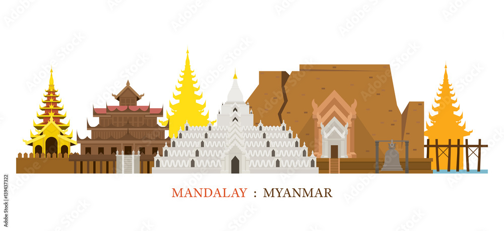 Mandalay, Myanmar Architecture Landmarks Skyline, Cityscape, Travel and Tourist Attraction