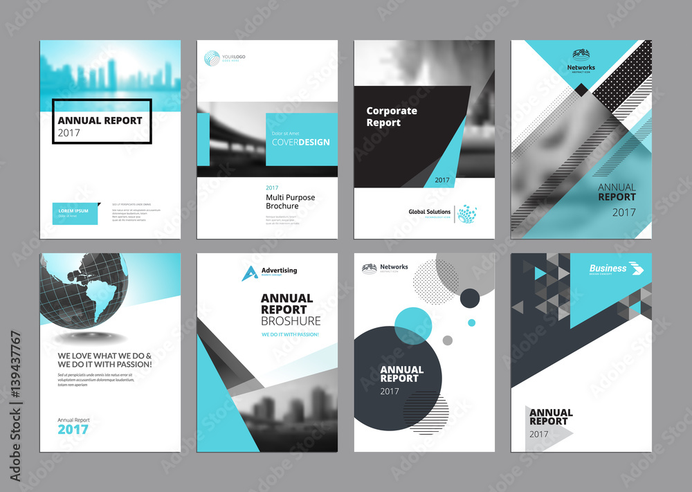 Set of modern business paper design templates. Vector illustrations of