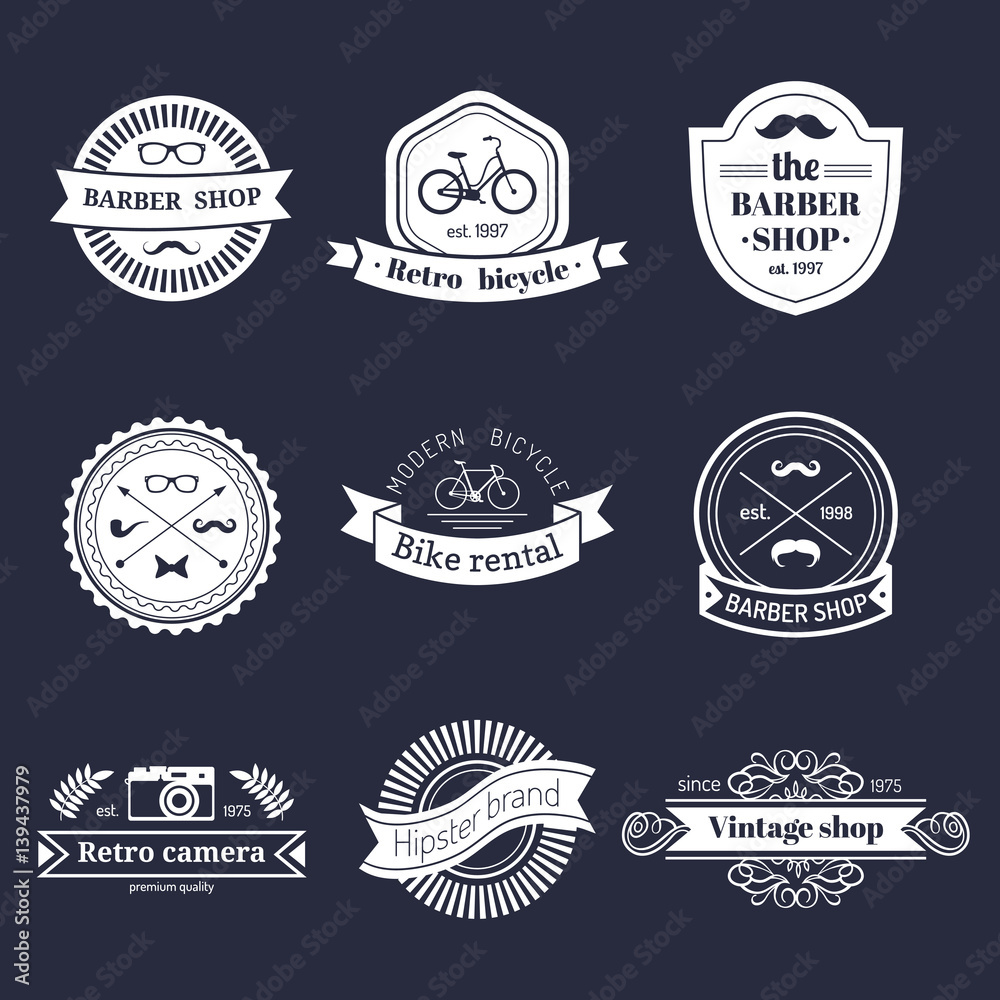 Vector set of vintage hipster logo. Retro icons collection.