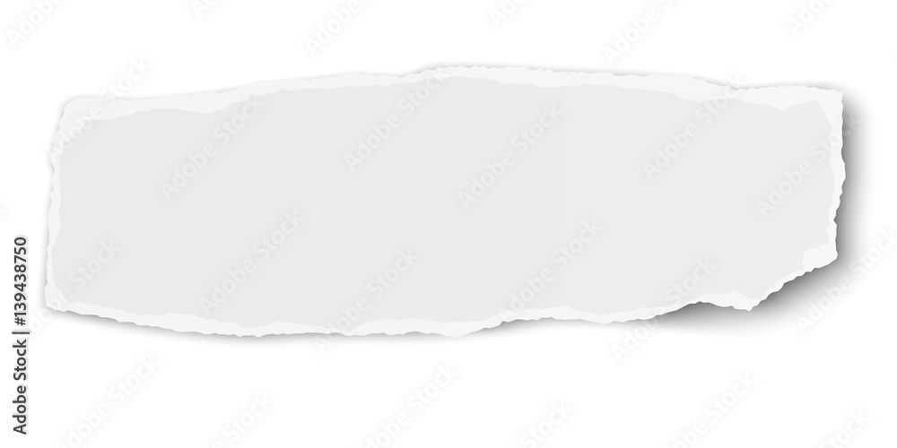 White elongate paper tear wisp with soft shadow isolated White elongate paper tear wisp with soft shadow isolated