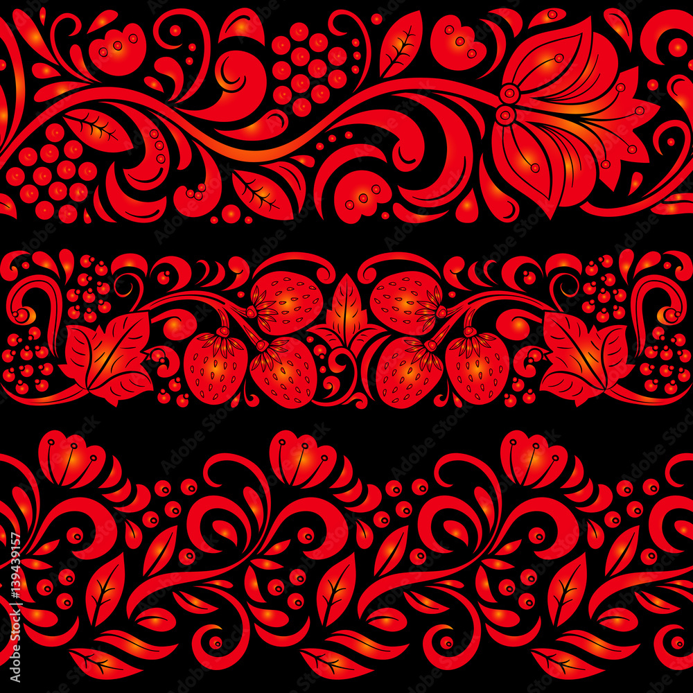 Traditional Russian vector pattern for frame etc. in khokhloma style. Can be used for banner, card etc. Traditional Russian vector pattern for frame etc. in khokhloma style. Can be used for banner, card etc.