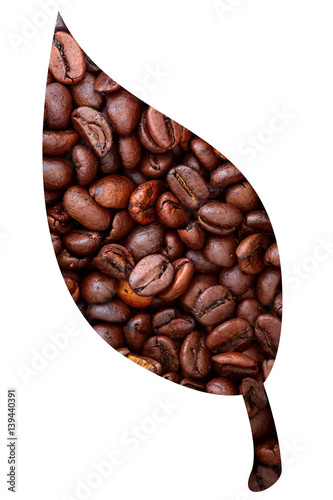 Coffee leave with fresh coffee beans background isolated on white background