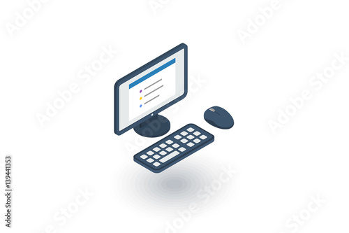 computer, desktop isometric flat icon. 3d vector colorful illustration. Pictogram isolated on white background