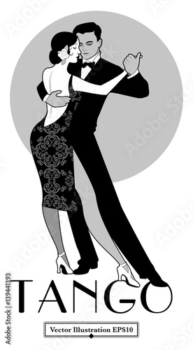 1920s Tango Poster. Elegant couple dancing tango. Retro style