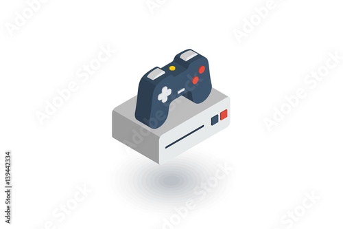 Console and joystick, gaming isometric flat icon. 3d vector colorful illustration. Pictogram isolated on white background