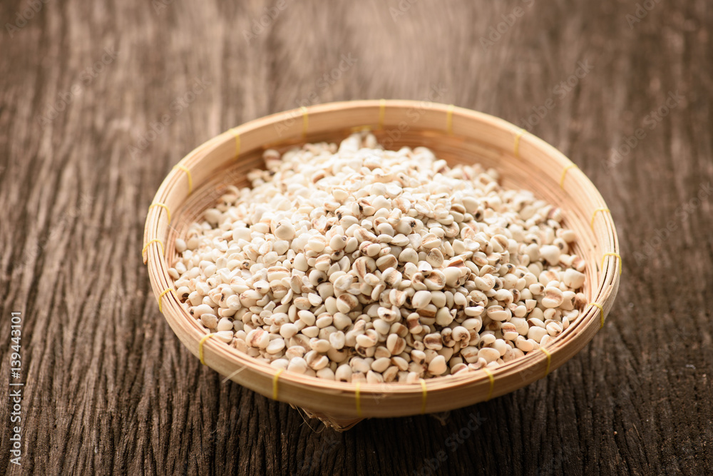 close up of organic millet on wooden rustic table