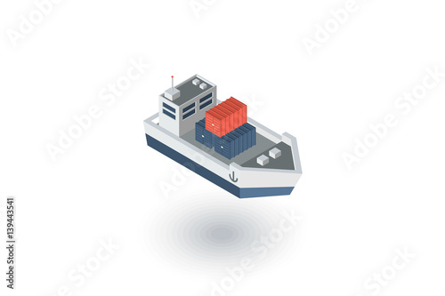 container cargo ship isometric flat icon. 3d vector colorful illustration. Pictogram isolated on white background