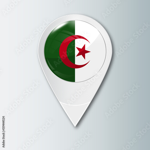 Free Download Pointer with the national flag of Algeria in the ball with reflection. Tag to indicate the location. Realistic vector illustration. - GFXLoad