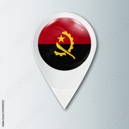 Free Download Pointer with the national flag of Angola in the ball with reflection. Tag to indicate the location. Realistic vector illustration. - GFXLoad