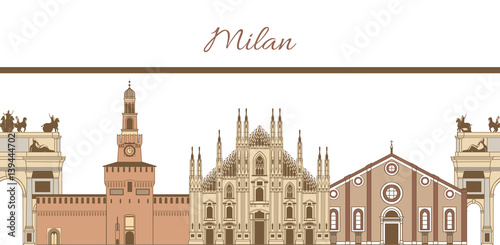 vector template with composition of famous landmarks of Milan