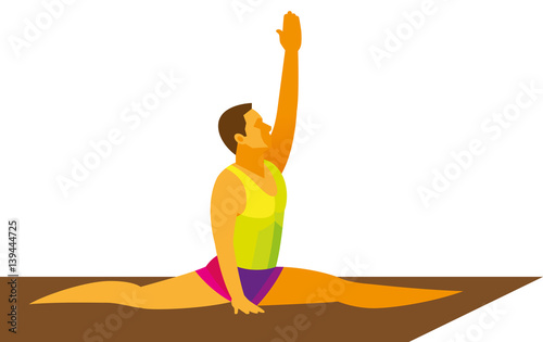 Young gymnast performs floor exercise on the mat