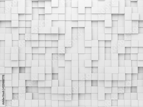 White geometric abstract background with array of cubes.