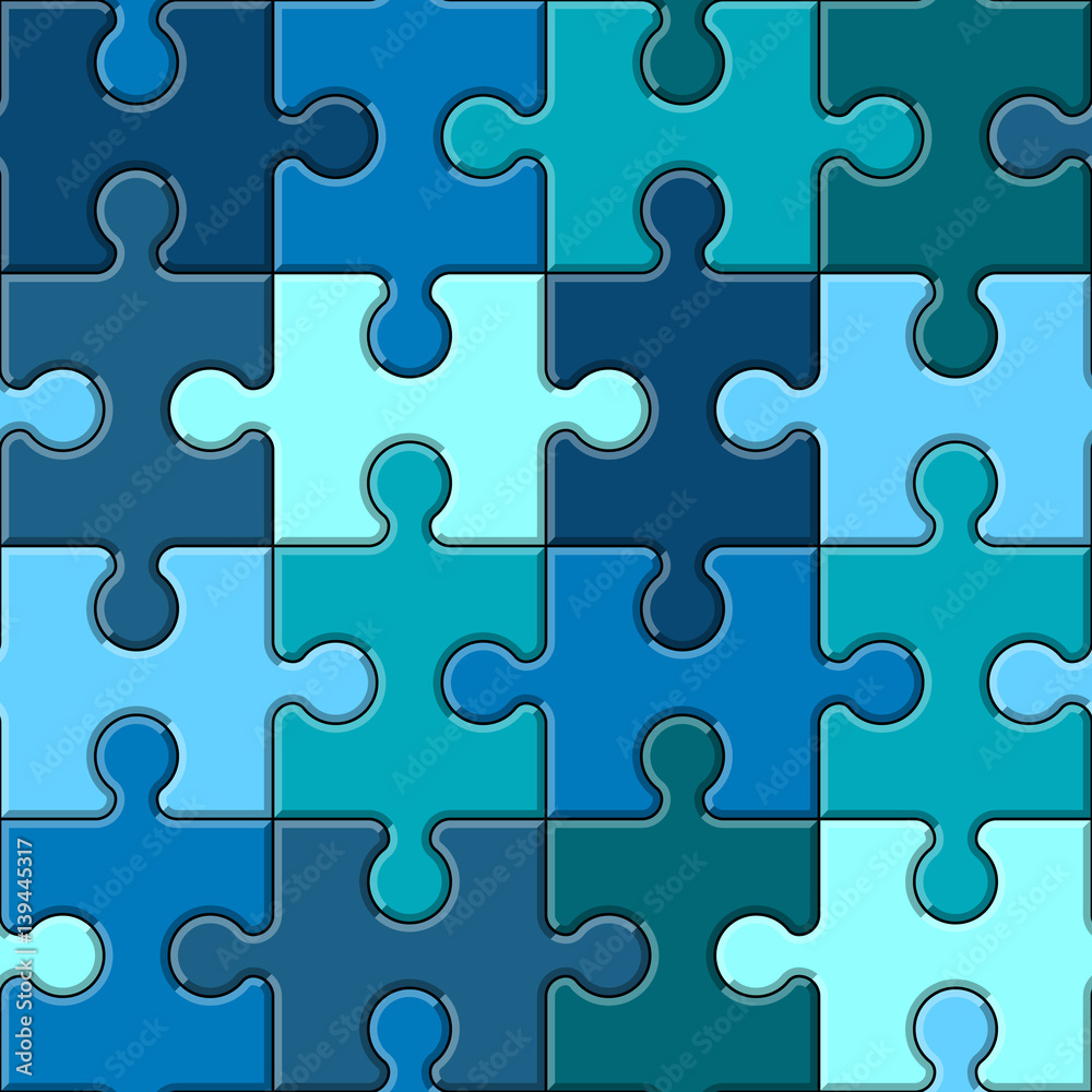 Seamless pattern made of colorful blue and green puzzle pieces. Vector illustration. Seamless pattern made of colorful blue and green puzzle pieces. Vector illustration.