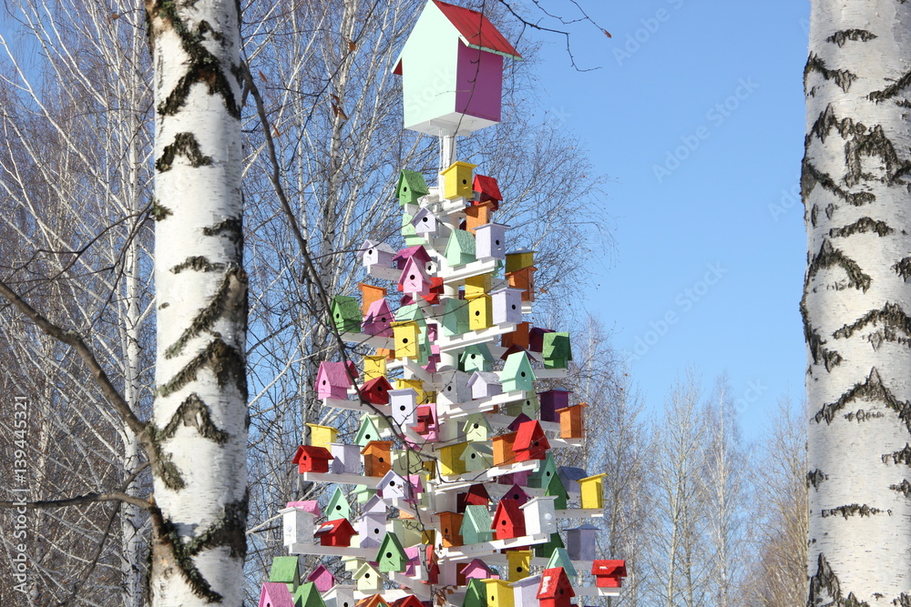 colorful birdhouses in the city Park