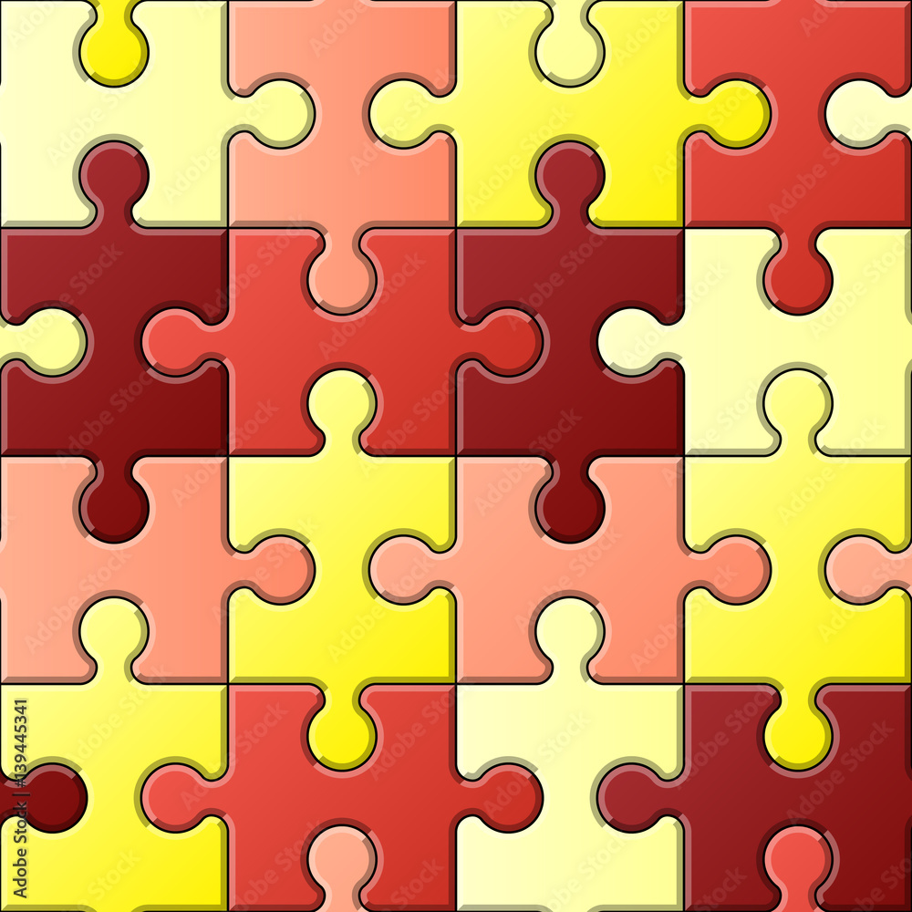 Seamless pattern made of colorful red and yellow puzzle pieces. Vector illustration. Seamless pattern made of colorful red and yellow puzzle pieces. Vector illustration.