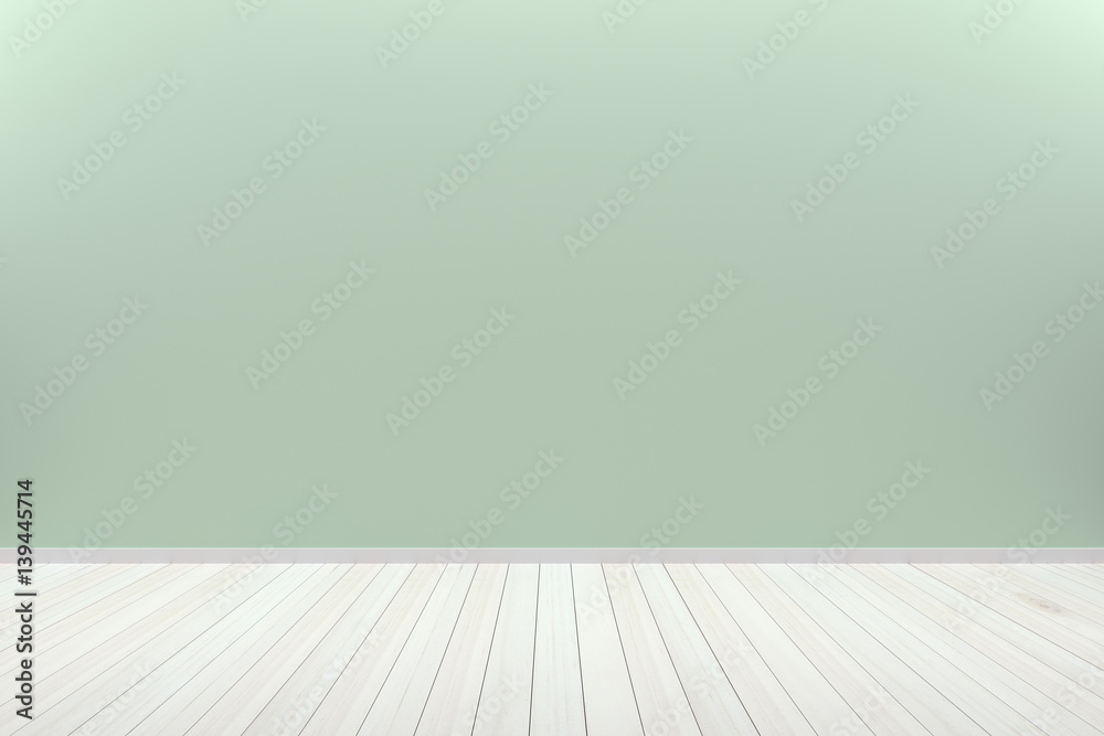 Empty interior light green room with wooden floor, For display of your products. - 3D render image. Empty interior light green room with wooden floor, For display of your products. - 3D render image.