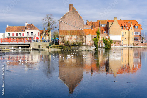 Building reflection in Bruges, Belgium