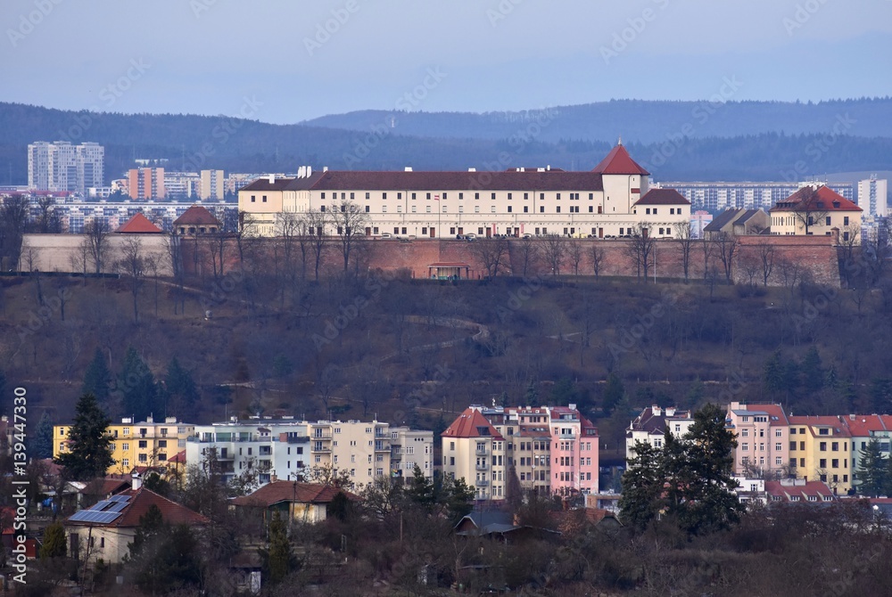 The city of Brno, Czech Republic-Europe. Top view of the city with monuments and roofs. Castle Spilberk.