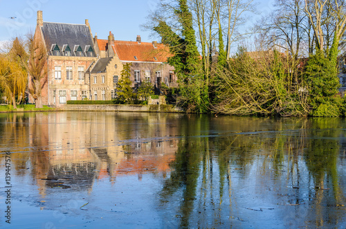 Reflection in the lake in Minnewater, Bruges, Belgium