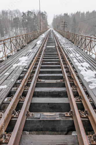 Railway track on steel bridge