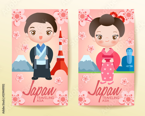 Boy and girl in national costume : Vector Illustration