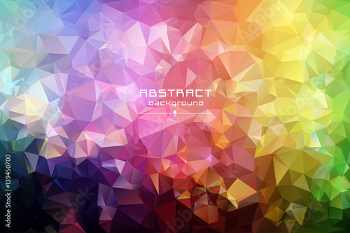 Abstract low poly triangles background. Red, blue, yellow, green. Light to dark, stretching. Geometric polygonal design. Multicolor. Warm colors and shades. All colors of the rainbow.