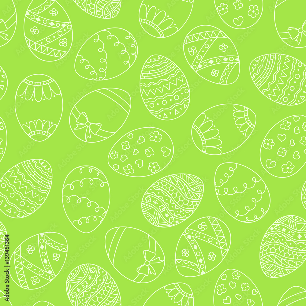 Vector seamless simple pattern with easter eggs. Easter holiday green background of ornamental eggs Vector seamless simple pattern with easter eggs. Easter holiday green background of ornamental eggs