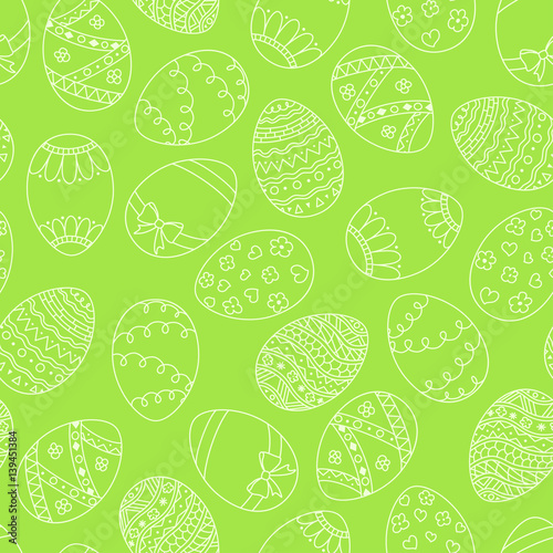 Vector seamless simple pattern with easter eggs. Easter holiday green background of ornamental eggs