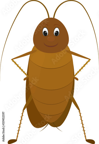funny brown cockroach standing and smiling on a white background.