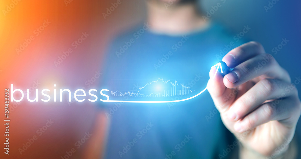 Obraz premium Concept of business success with arrow going up on a technology interface - Sales concept