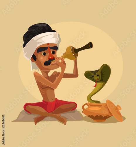 Lord of snakes character play music. Vector flat cartoon illustration