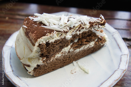 chocolate cake tasty cake in coffee shop , dark chocolate cake