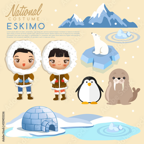 Eskimo traditional costumes : Vector Illustration