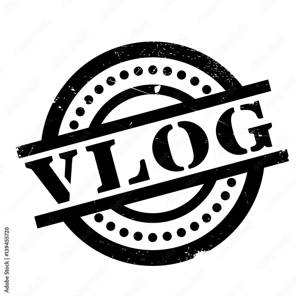 Vlog rubber stamp. Grunge design with dust scratches. Effects can be easily removed for a clean, crisp look. Color is easily changed.