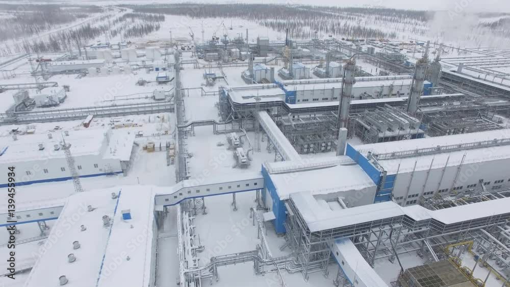 Camera Moves from Winter Landscape to Gas Plant Camera Moves from Winter Landscape to Gas Plant