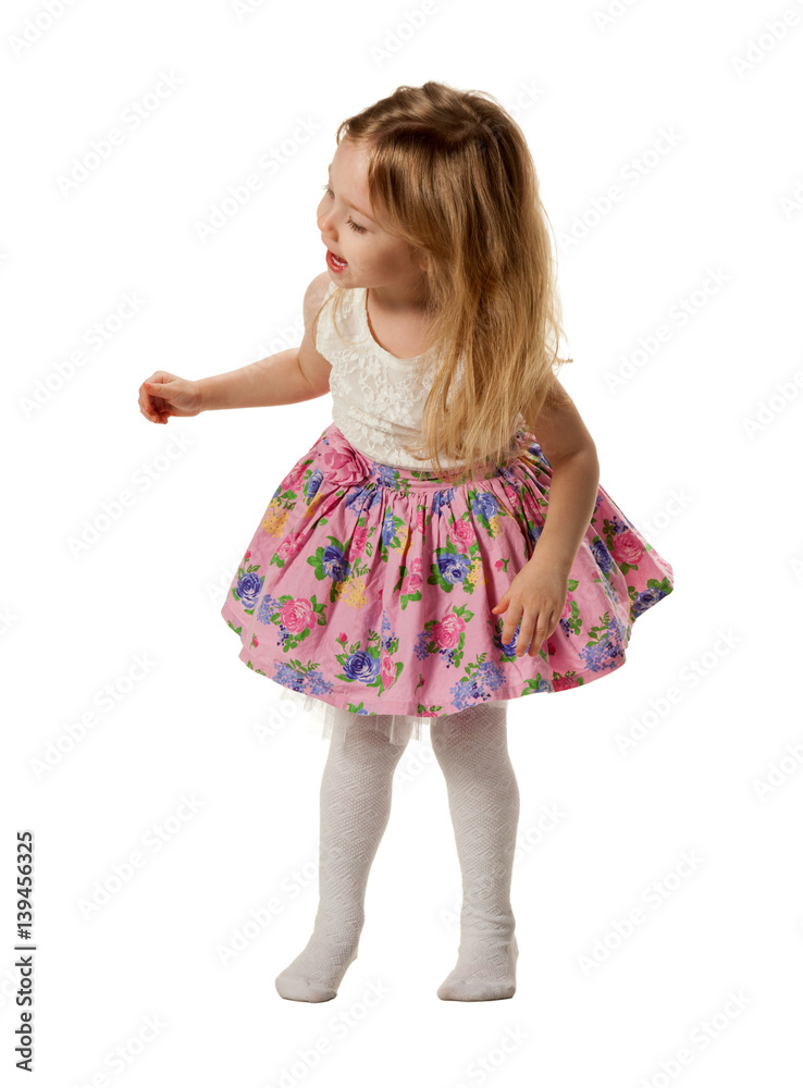 Cute little girl sing song isolated on white Cute little girl sing song isolated on white