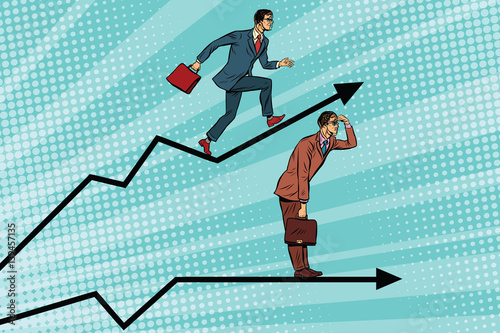 Businessmen running chart growth and look forward