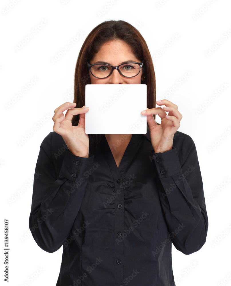 Business woman holding empty card Business woman holding empty card