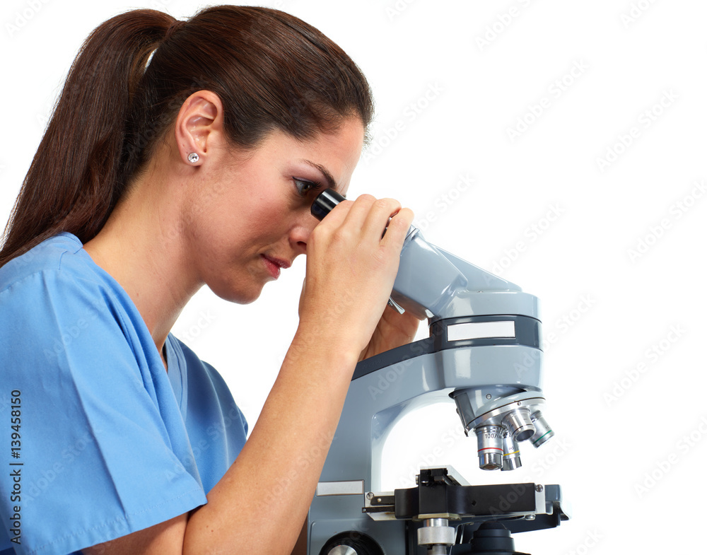 Fototapeta premium Doctor woman with microscope
