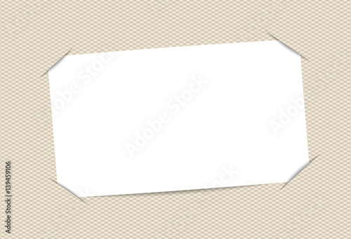Blank, white paper card inserted into squared brown background