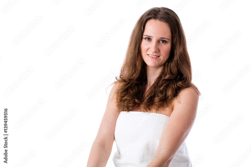 Beautiful smiling woman with cute smile in towel Beautiful smiling woman with cute smile in towel