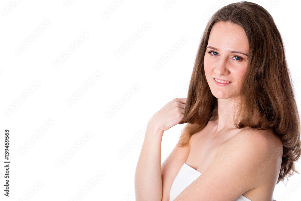 Beautiful smiling woman with cute smile in towel Beautiful smiling woman with cute smile in towel
